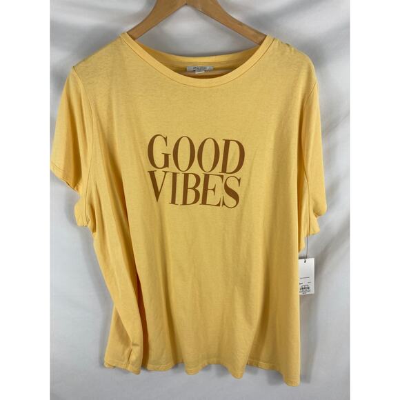 NWT Nine West Womans Graphic Good Vibes Tshirt Yellow Size 2X - Picture 1 of 3